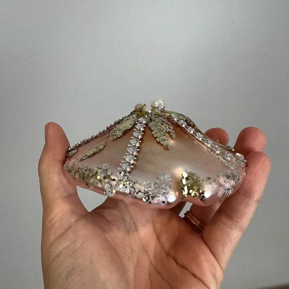 Katherine's Collection Beaded Sand Dollar Glass Christmas Ornament Pink Beaded